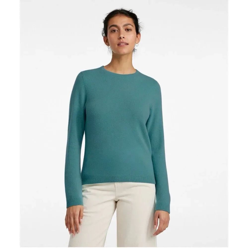 L.L. Bean Women's Classic Cashmere Crewneck Sweater Storm Teal Size L